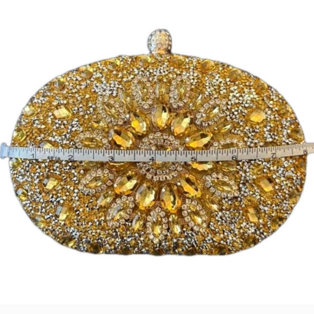 NEW RAMLA Gold Rhinestone Luxury Prom Wedding Gala Handle & Chain Clutch Purse - Picture 5 of 6